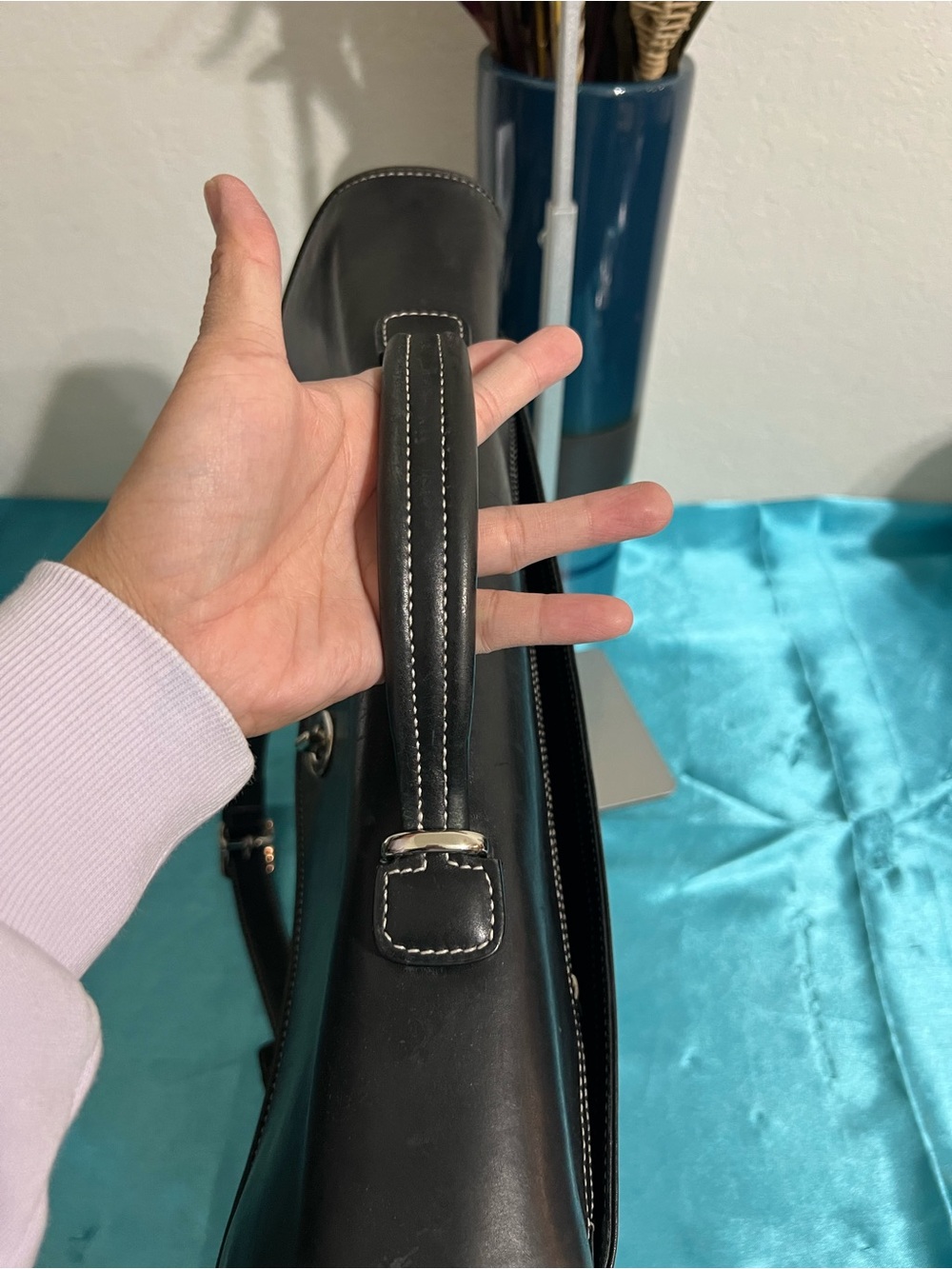 Vintage Coach Y2K Black Leather Top-Handle Messenger Bag - Laptop bag - Picture 8 of 13